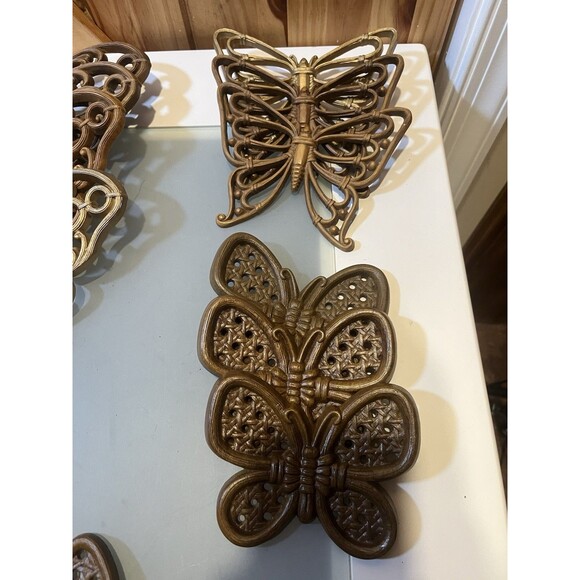 VINTAGE Dart Inc Homco Burwood Butterfly Wall Hangings Huge Lot Brown Gold - Picture 7 of 12